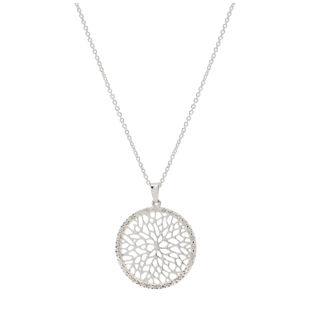 Cubic Zirconium Pave’ Filigree Pendant Necklace